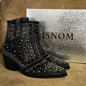 SOLD - ISNOM Sparkly Pointed Toe Ankle Boots - Size 9